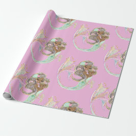 papel de envoltura de color rosa náutico de sirena