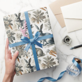 Papel de envoltura de conejo de Pascua - gris y bl