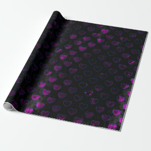 Papel De Envoltura De Corazón Negro Y Morado Textu