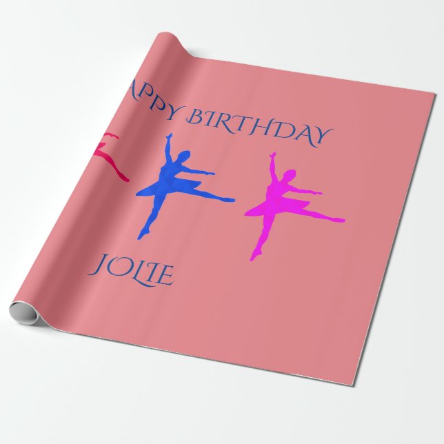 Papel de envoltura de cumpleaños Ballerina.  Nombr (Desenrollado)