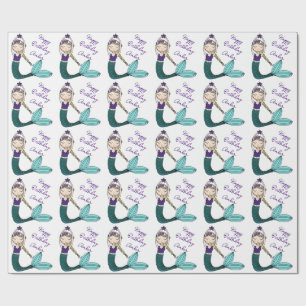 Papel de envoltura de cumpleaños de sirena, chica 