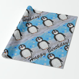 Papel de envoltura de cumpleaños pingüino
