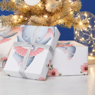 Papel de envoltura de elefante rosa para bebé niña