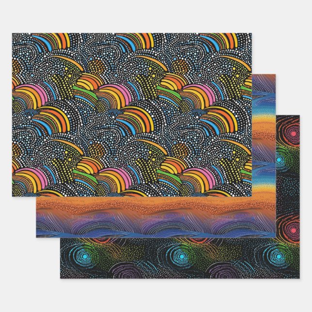 Papel de envoltura de estilo de arte Rainbow dot (Set)