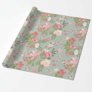 Papel de envoltura de Floral rosa y verde