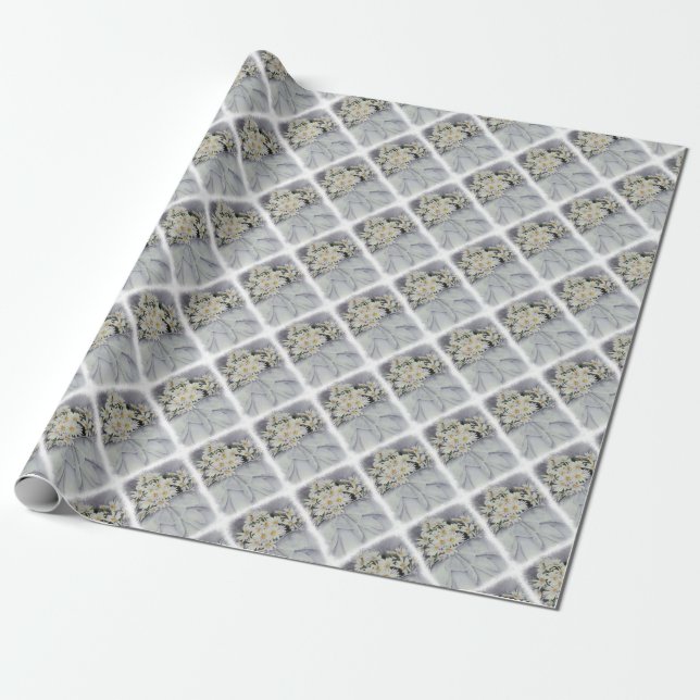 PAPEL DE ENVOLTURA DE FLORES BLANCOS (Desenrollado)