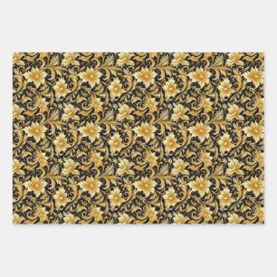 Papel de envoltura de flores de oro