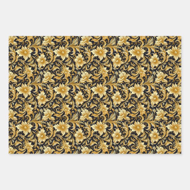 Papel de envoltura de flores de oro (Anverso 3)