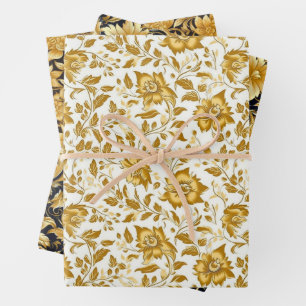 Papel de envoltura de flores de oro
