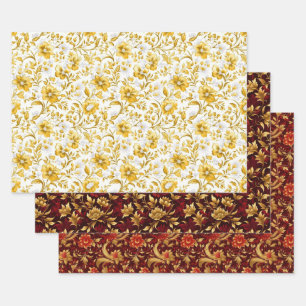 Papel de envoltura de flores de oro