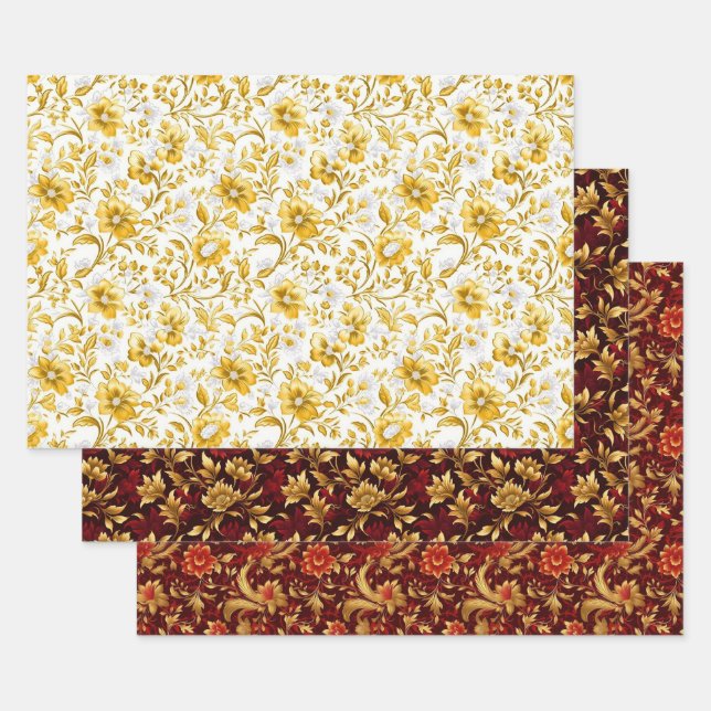 Papel de envoltura de flores de oro (Set)