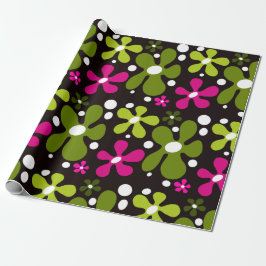 Papel de envoltura de flores funky verde y rosa