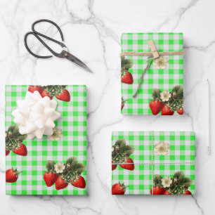 Papel de envoltura de fresa en gingham verde
