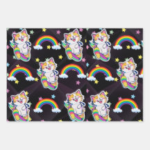 Papel de envoltura de gatito lindo Arcoiris y colo