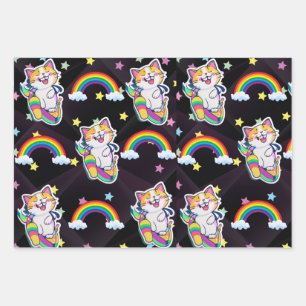 Papel de envoltura de gatito lindo Arcoiris y colo