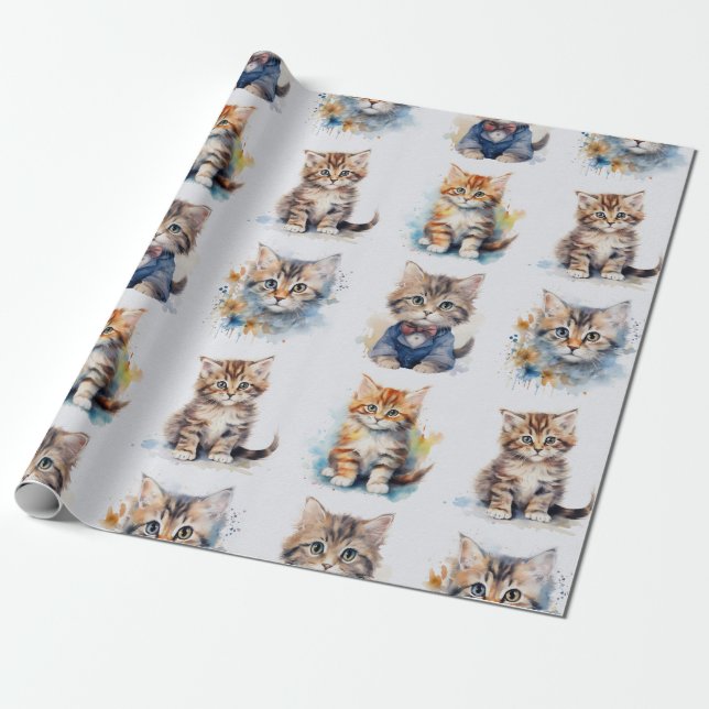 Papel de envoltura de Gatito Vintage. (Desenrollado)