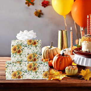 Papel de envoltura de girasoles y abejas