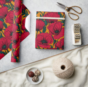 Papel de envoltura de jardín de amapola roja