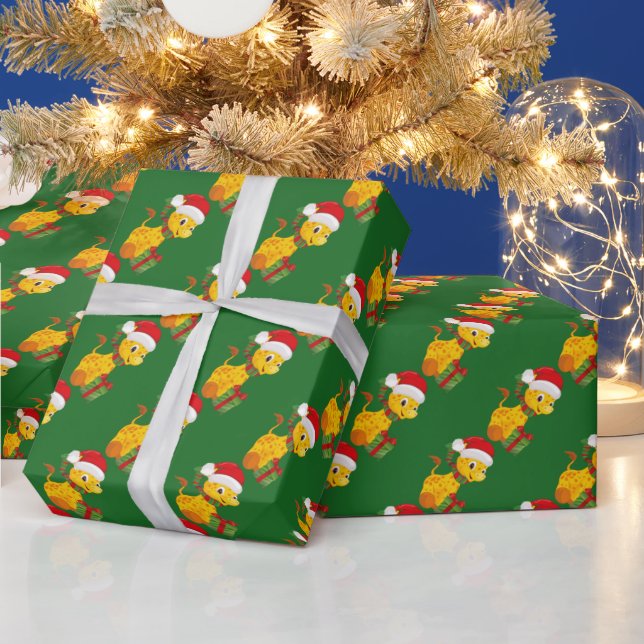 Papel de envoltura de la primera jirafa navideña d (Vacaciones)