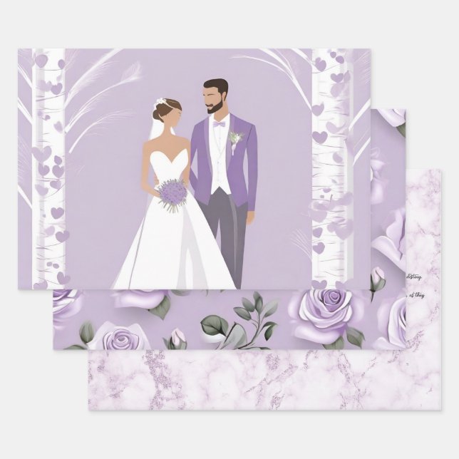 Papel de envoltura de lavanda y boda blanco (Set)