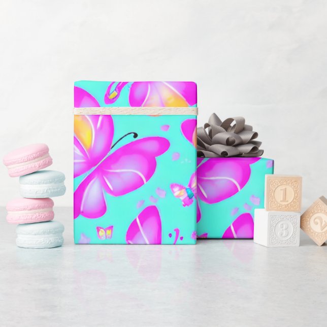 Papel de envoltura de mariposa rosa Pastel Nature (Baby Shower)