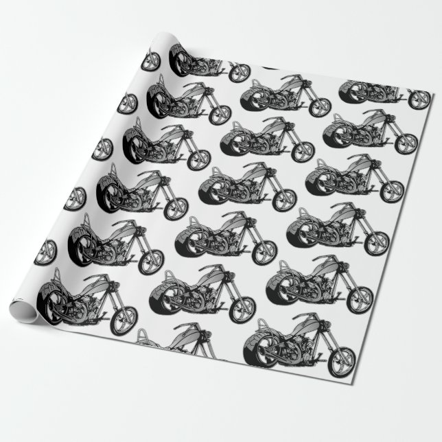Papel De Envoltura De Motocicleta Blanco Y Negro (Desenrollado)