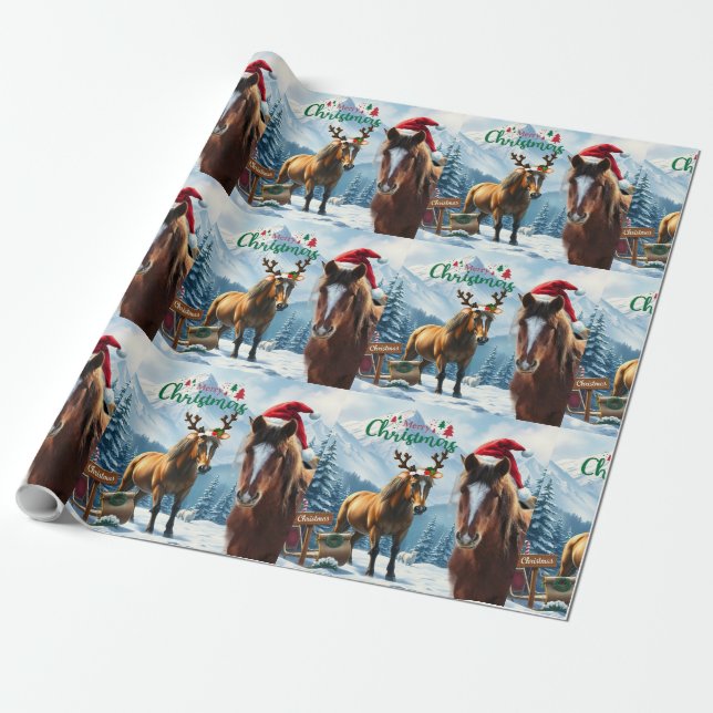 Papel de envoltura de Navidades de Mustang Santa (Desenrollado)