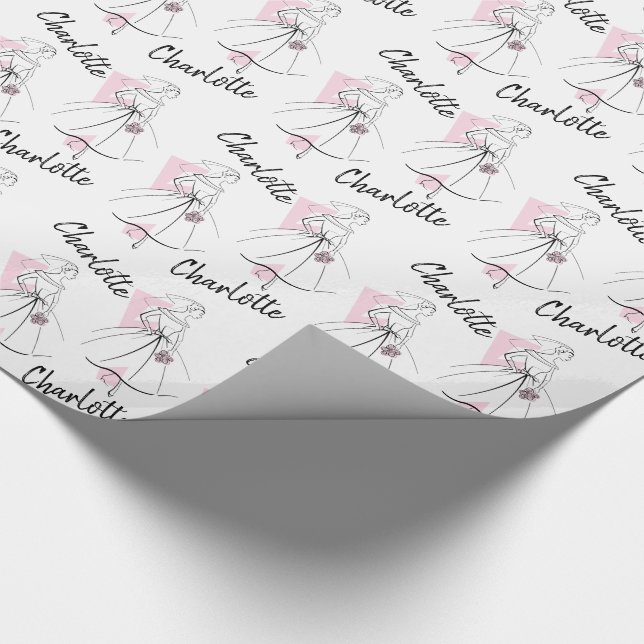 Papel de envoltura de nombre rosado de la novia de (Esquina)