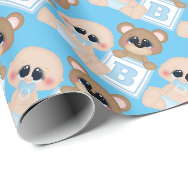 Papel de envoltura de oso para niños en bloque (Esquina del rollo)
