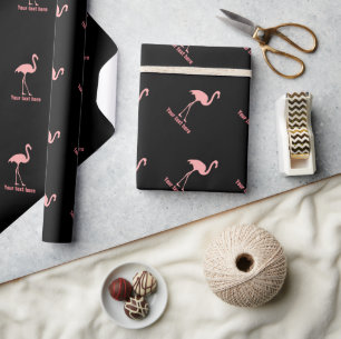 papel de envoltura de pájaro flamingo negro y rosa
