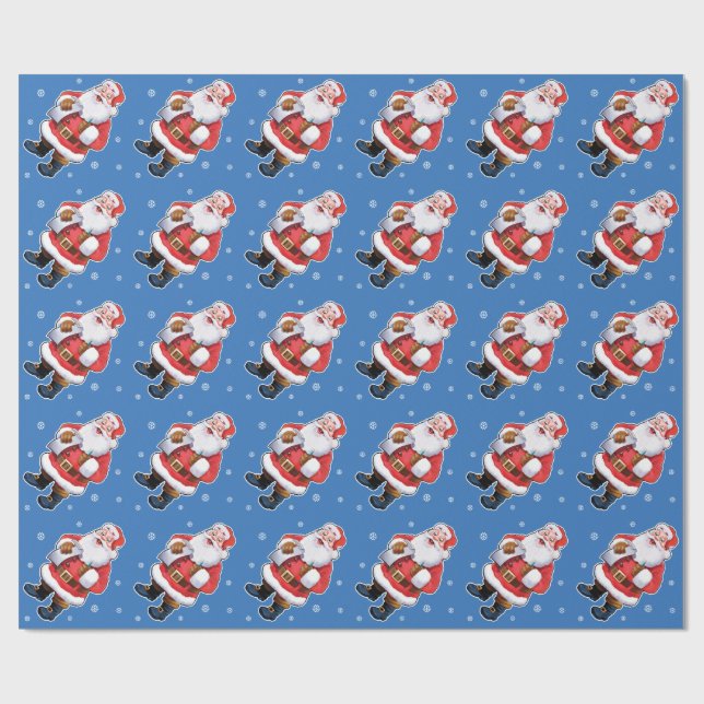 Papel de envoltura de Papá Noel feliz en azul (Superficie plana)