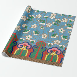 PAPEL DE ENVOLTURA DE PATRÓN CHINO AZUL Y ROJO