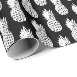 Papel de envoltura de patrón de piña en blanco y n