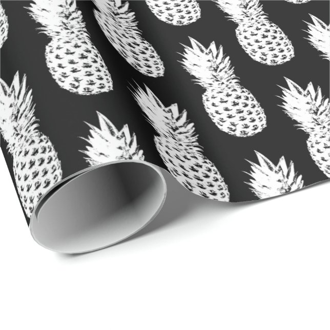 Papel de envoltura de patrón de piña en blanco y n (Esquina del rollo)