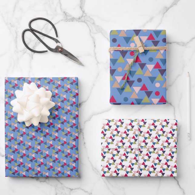 Papel de envoltura de patrones geométricos azules (Anverso)