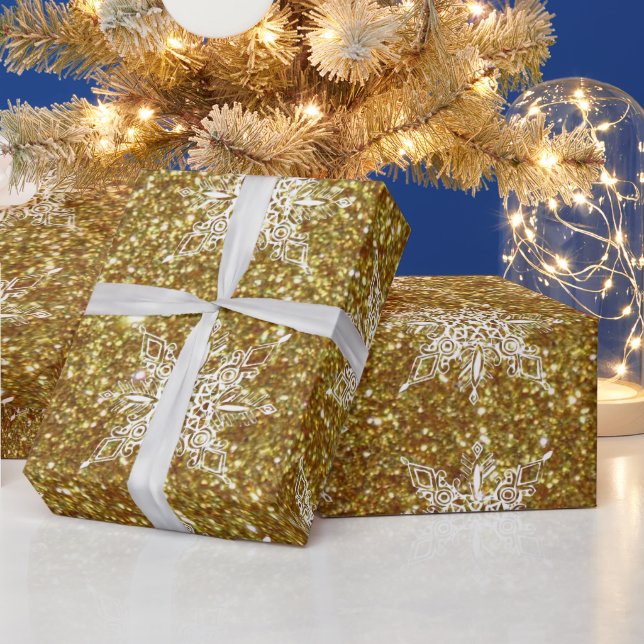 Papel de envoltura de purpurina y copos de nieve (Vacaciones)