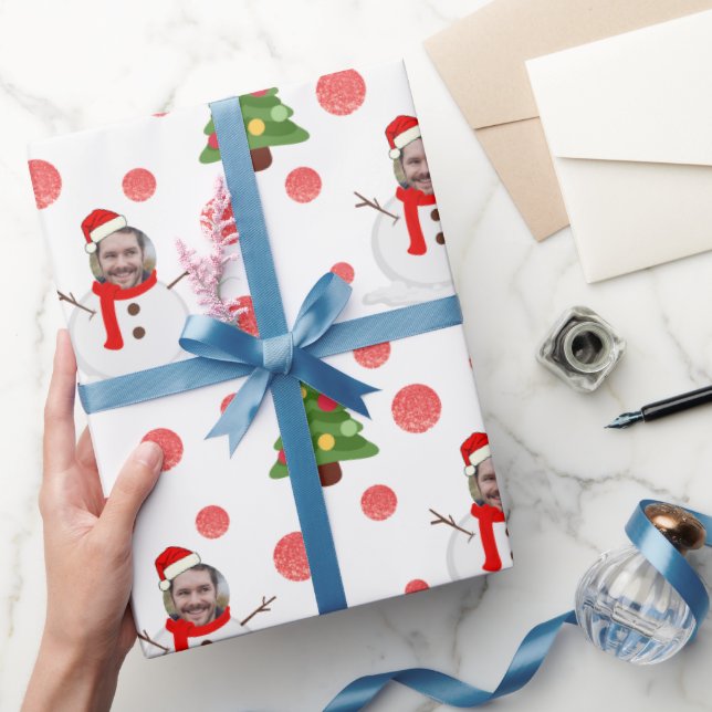 Papel de envoltura de snowman con foto graciosa pe (Regalar)