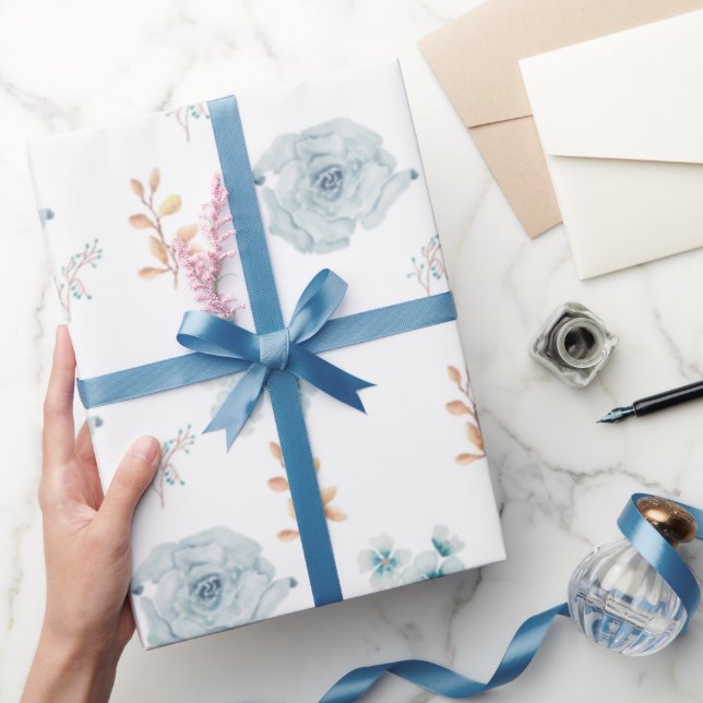 Papel de envoltura floral azul, envoltura de cumpl (Regalar)