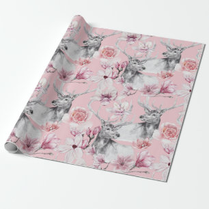 Papel de envoltura floral de peonías rosadas grise