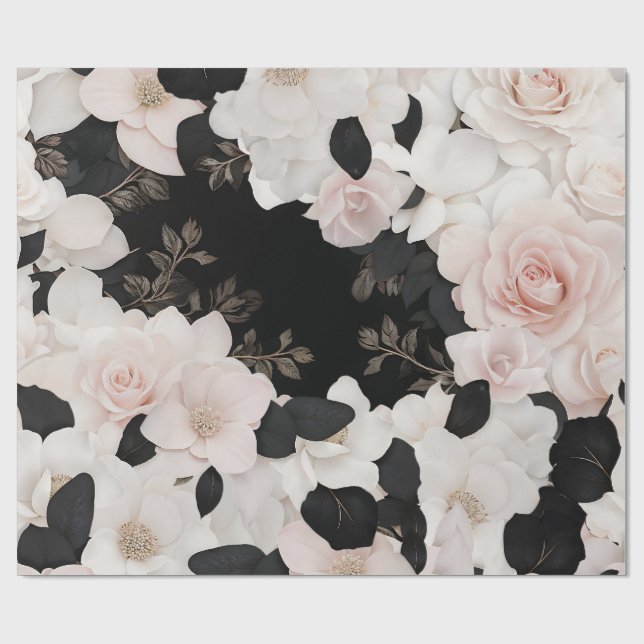 Papel de envoltura floral rosa y negra de Rubor (Superficie plana)