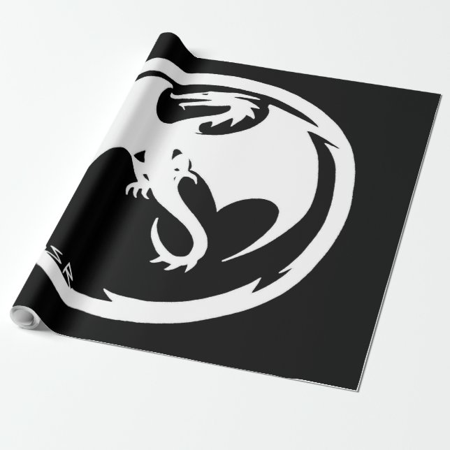 Papel de envoltura mate negro Dragon blanco grande (Desenrollado)