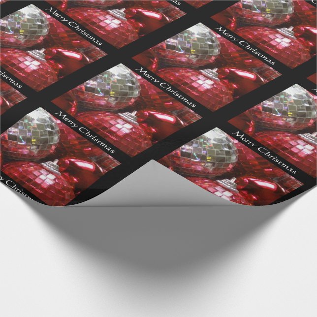 Papel de envoltura navideño rojo baubles moras neg (Esquina)