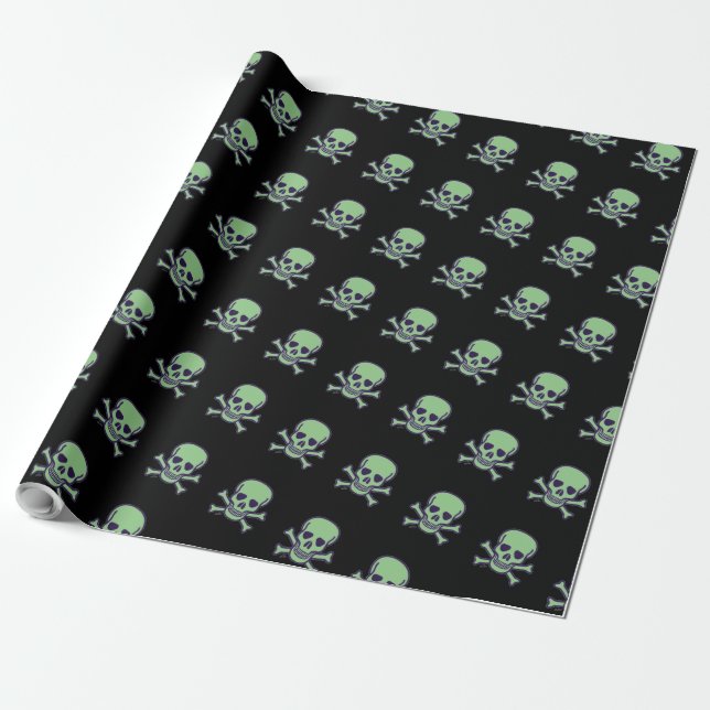 Papel de envoltura negro mate de cráneo verde (Desenrollado)