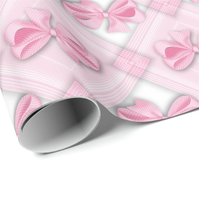 Papel de envoltura para bebé de niña de arco rosad (Esquina del rollo)