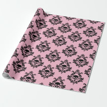 Papel de envoltura para damasco de cráneo rosa y n