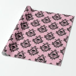 Papel de envoltura para damasco de cráneo rosa y n
