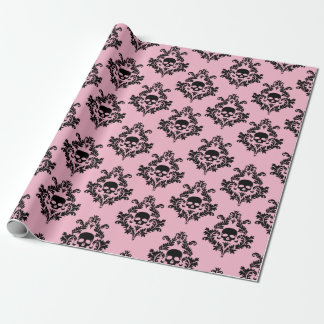 Papel de envoltura para damasco de cráneo rosa y n