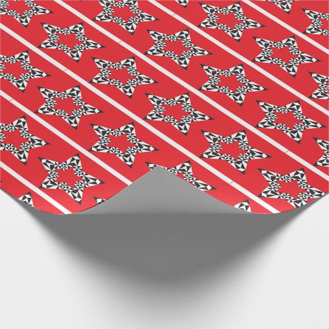 Papel de envoltura rojo de estrellas festivas (Esquina)