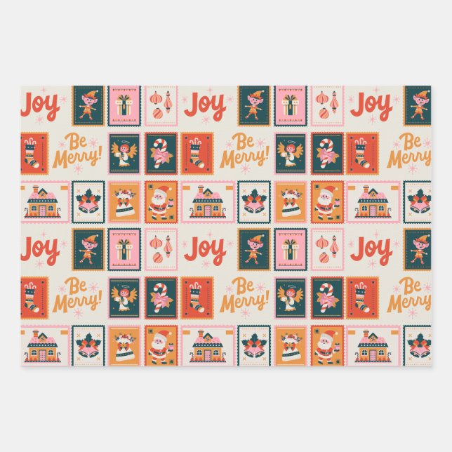 Papel de envoltura rojo verde beige para Navidades (Anverso)