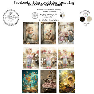 Papel de envolver 9 diseños de cuento A4 Decoupage